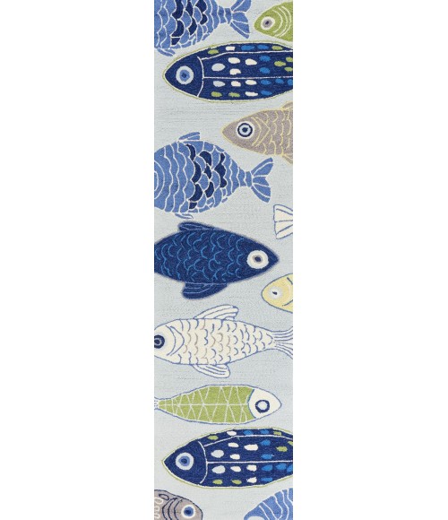 Kas Sonesta 2010 Lt Blue Sea Of Fish Area Rug 3'3" x 5'3"