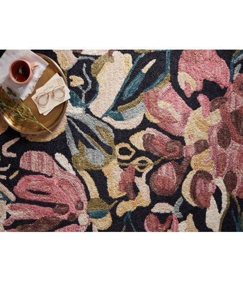 Loloi Belladonna Black / Berry 3'-0" x 3'-0" Round Accent Rug