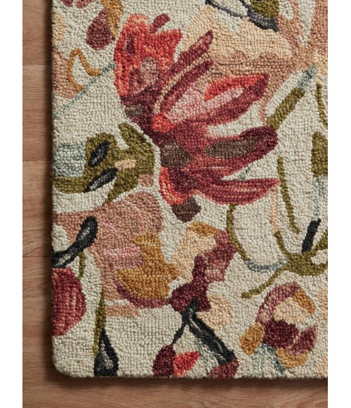 Loloi Belladonna Ivory / Raspberry 3'-0" x 3'-0" Round Accent Rug