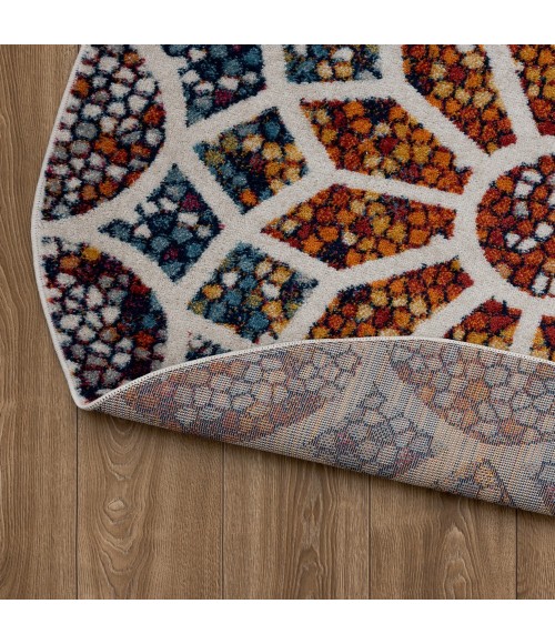 LR Home KISMET 81493 Ivory/ Navy 4'-4" X 4'-4" Round Rug