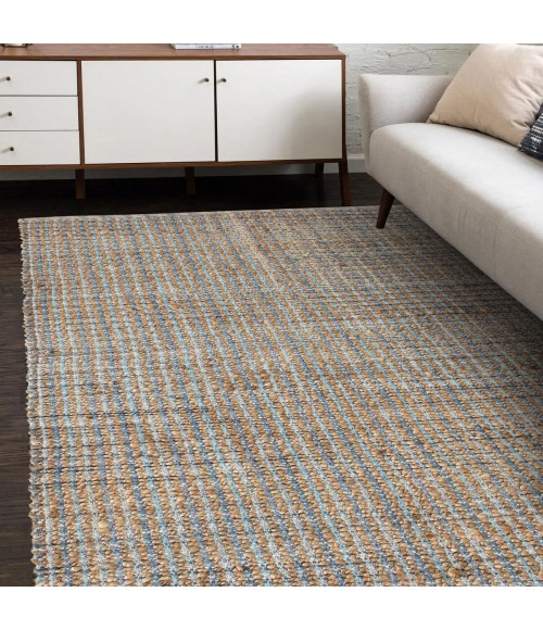 LR Home Natural Fiber Tan/Light Blue/Medium Blue 03305 9 ft. X 12 ft. Rect. Rug