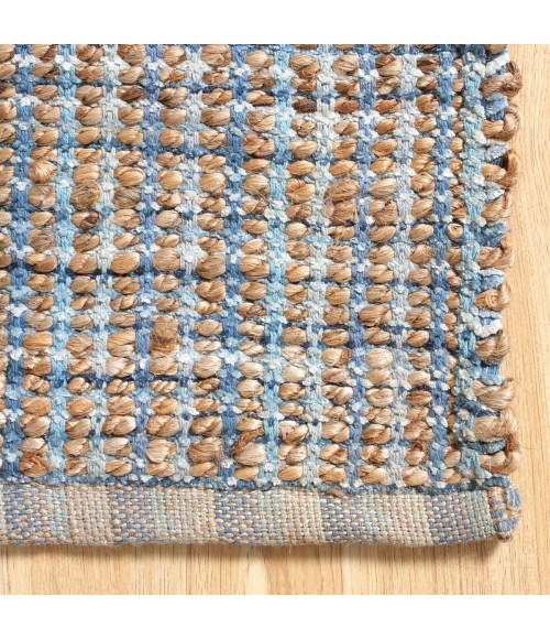 LR Home Natural Fiber Tan/Light Blue/Medium Blue 03305 9 ft. X 12 ft. Rect. Rug
