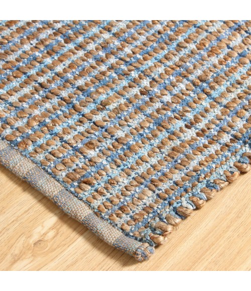 LR Home Natural Fiber Tan/Light Blue/Medium Blue 03305 9 ft. X 12 ft. Rect. Rug