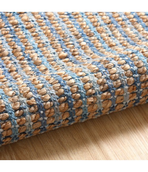 LR Home Natural Fiber Tan/Light Blue/Medium Blue 03305 9 ft. X 12 ft. Rect. Rug