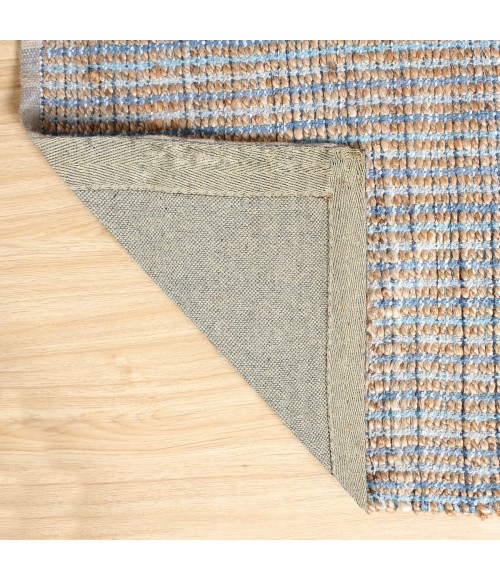 LR Home Natural Fiber Tan/Light Blue/Medium Blue 03305 9 ft. X 12 ft. Rect. Rug
