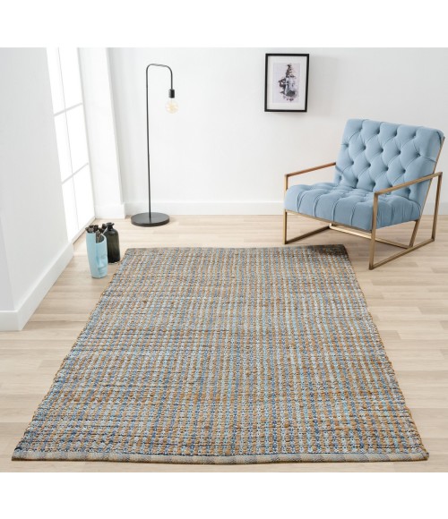 LR Home Natural Fiber Tan/Light Blue/Medium Blue 03305 9 ft. X 12 ft. Rect. Rug