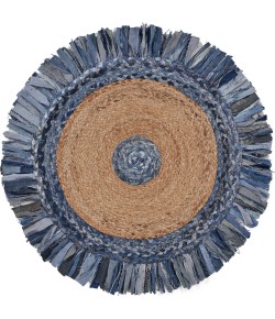 LR Home Brynn NAT-AE Denim Blue Area Rug 3 ft. 6 in. Round