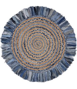 LR Home Brynn NAT-AJ Denim Blue Area Rug 3 ft. 6 in. Round