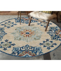 Rachel RUG-AX Beige/Blue 7 ft. 3 in. Round Area Rug