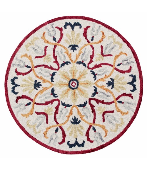 LR Home SINUOUS 54154 Ivory/ Red 4' X 4' Round Rug