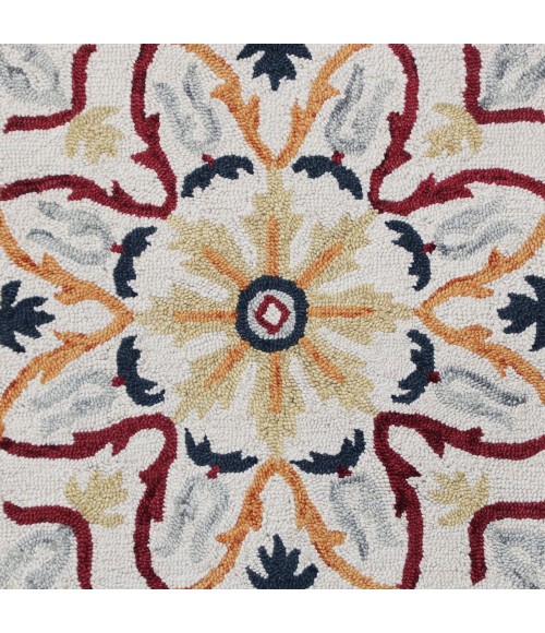 LR Home SINUOUS 54154 Ivory/ Red 4' X 4' Round Rug