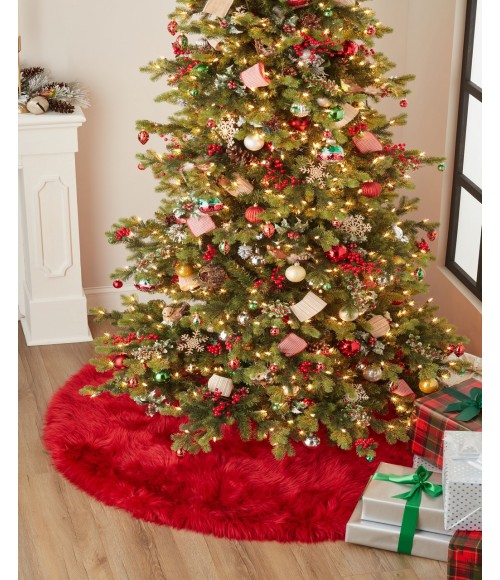 Momeni Furry Tree Skirt FTS-1 Red 5 ft. X 5 ft. Round Rug