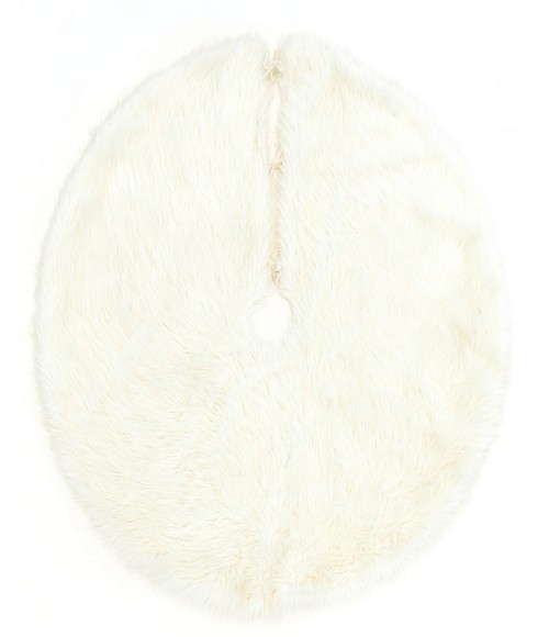 Momeni Furry Tree Skirt FTS-1 White 5 ft. X 5 ft. Round Rug