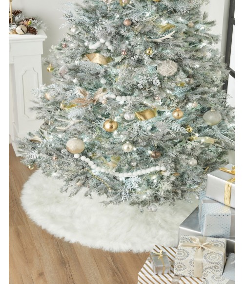 Momeni Furry Tree Skirt FTS-1 White 5 ft. X 5 ft. Round Rug