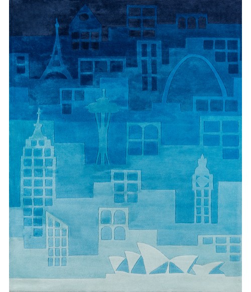 Momeni Lil Mo Hipster Area Rug LMT11 Urban Landscape Blue 8' X 10'