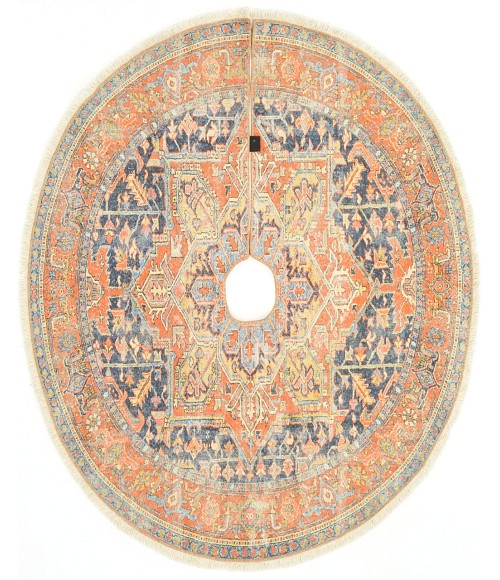 Momeni Vintage Tree Skirt VTS-2 Navy 5 ft. 3 in. X 5 ft. 3 in. Round Rug