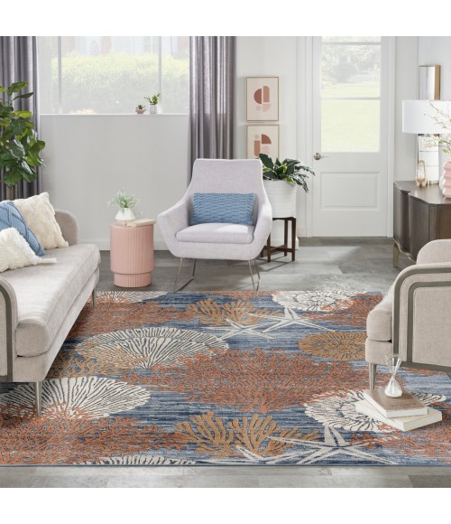Nourison Pompeii Blue Multicolor PMP04 7 ft. 10 in. X 9 ft. 10 in. Rect. Rug