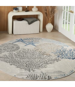 Nourison Pompeii Ivory Grey Blue PMP04 5 ft. 3 in. X Round Rug