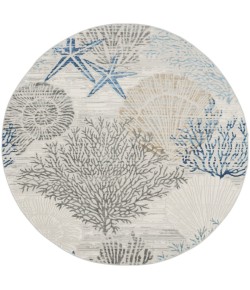 Nourison Pompeii Ivory Grey Blue PMP04 5 ft. 3 in. X Round Rug