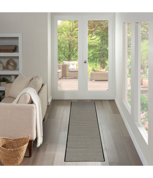 Nourison Courtyard Black White COU01 2 ft. 2 in. X 8 ft. Rect. Rug
