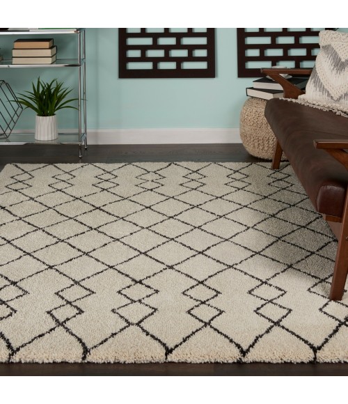 Nourison Geometric Shag Ivory/Charcoal GOS01 5 ft. 3 in. X 7 ft. 3 in. Rect. Rug