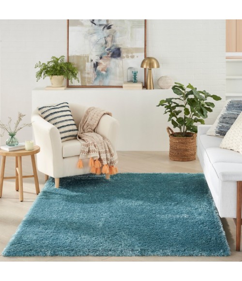 Nourison Luxurious Shag Aqua LXR05 5 ft. 3 in. X 7 ft. 3 in. Rect. Rug