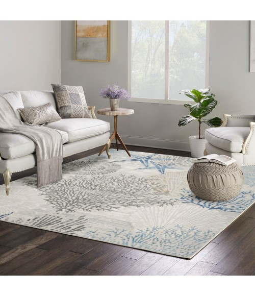Nourison Pompeii Ivory Grey Blue Rug PMP04 5 ft. 3 in. X Square - Rugs Town Nourison Pompeii Ivory Grey Blue PMP04 5 ft. 3 in. X Square Rug
