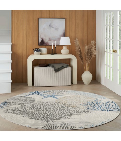 Nourison Pompeii Ivory Grey Blue PMP04 5 ft. 3 in. X Round Rug
