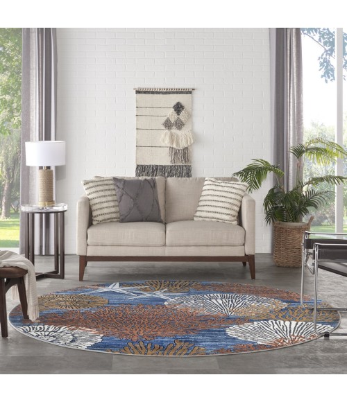 Nourison Pompeii Blue Multicolor PMP04 5 ft. 3 in. X Round Rug