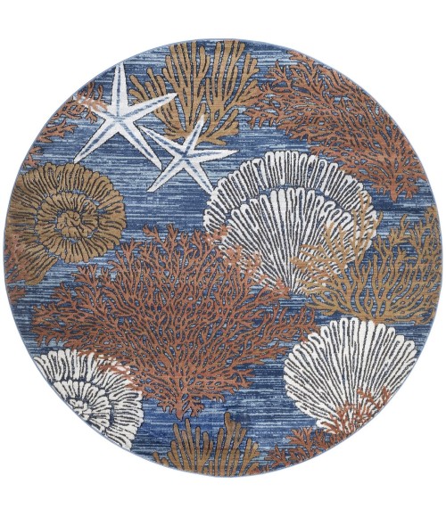 Nourison Pompeii Blue Multicolor PMP04 5 ft. 3 in. X Round Rug