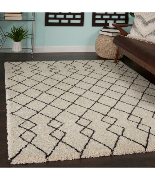 Nourison Geometric Shag Ivory/Charcoal GOS01 5 ft. 3 in. X 7 ft. 3 in. Rect. Rug