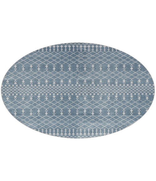 Nourison Astra Machine Washable Blue ASW10 5 ft. 3 in. Round Rug