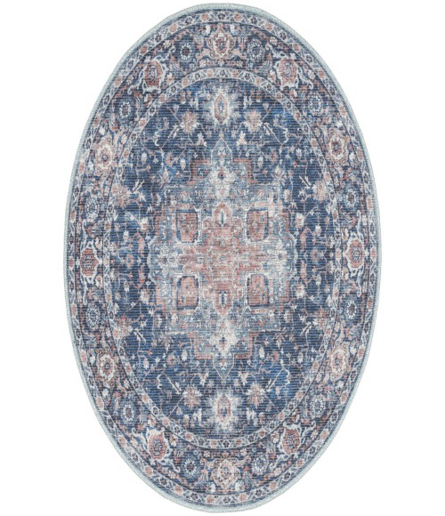 Nicole Curtis Machine Washable Series 1 Ivory Navy SR101 4 ft. Round Rug