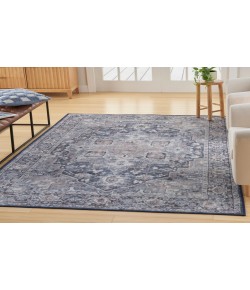 Nicole Curtis Machine Washable Series 1 Ivory Navy SR101 4 ft. X 6 ft. Rectangle Rug