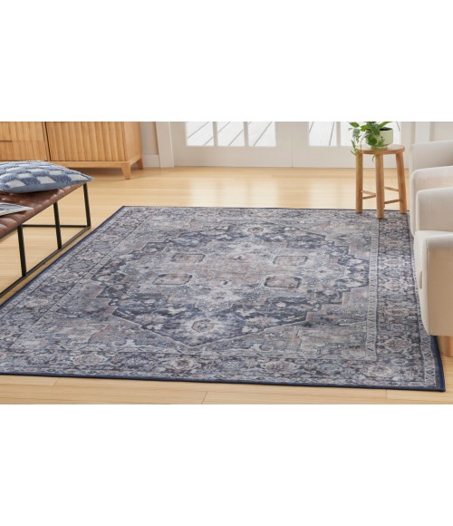 Nicole Curtis Machine Washable Series 1 Ivory Navy SR101 4 ft. X 6 ft. Rectangle Rug