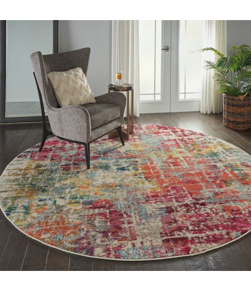 Nourison Celestial Round Area Rug CES13-Pink/Multicolor