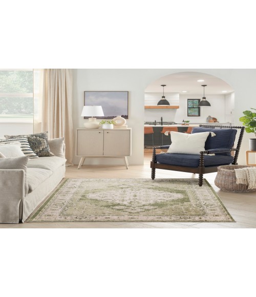 Nourison Astra Machine Washable Ivory Green ASW11 5 ft. 3 in. X 7 ft. Rectangle Rug