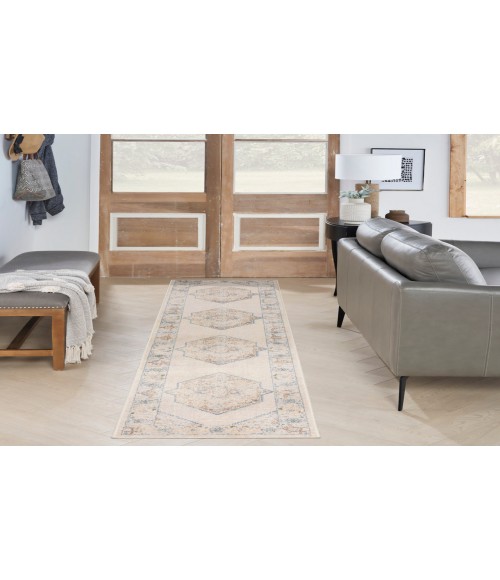 Nourison Astra Machine Washable Ivory Blue ASW13 2 ft. 2 in. X 10 ft. Rectangle Rug