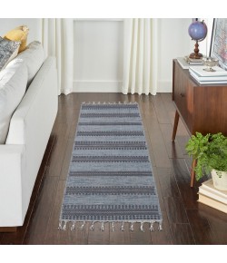 Nourison Asilah - Asi02 Light Blue Charcoal Area Rug 2 ft. 2 in. X 8 ft. 2 in. Runner