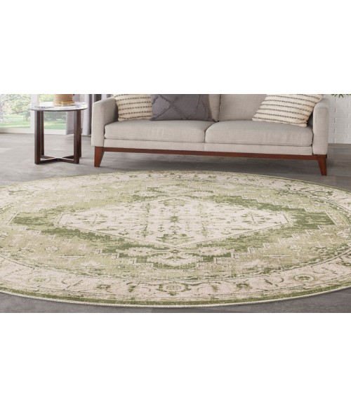 Nourison Astra Machine Washable Ivory Green ASW11 5 ft. 3 in. Round Rug