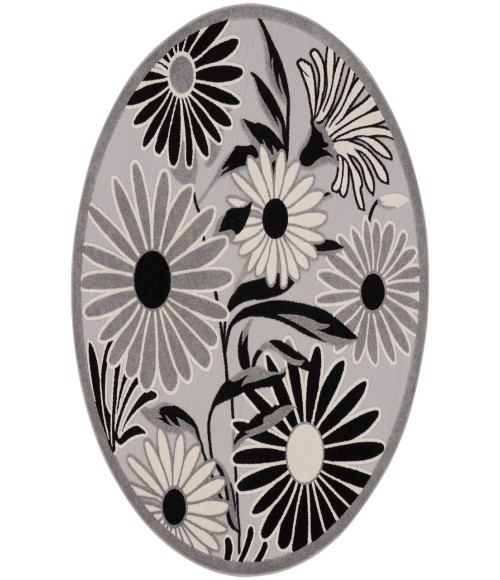 Nourison Aloha Black White ALH33 5 ft. 3 in. Round Rug
