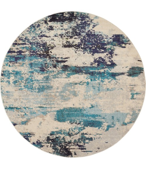 Nourison Celestial Round Area Rug CES02-Ivory/Teal Blue