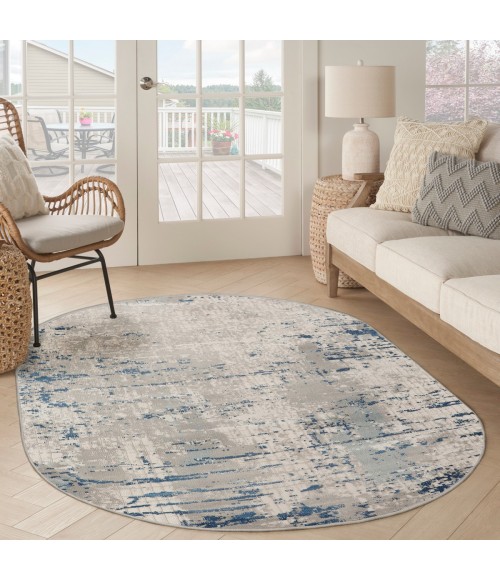 Nourison Concerto Ivory Grey Blue CNC01 5 ft. X 8 ft. Oval Rug