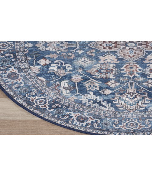 Nicole Curtis Machine Washable Series 1 Navy Ivory SR104 4 ft. Round Rug