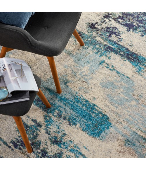 Nourison Celestial Area Rug CES02-Ivory/Teal Blue