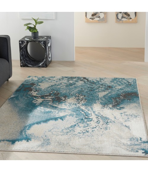 Nourison Maxell Area Rug MAE08 Ivory/Teal 3'10" x 5'10"