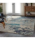Nourison Celestial Area Rug CES02-Ivory/Teal Blue