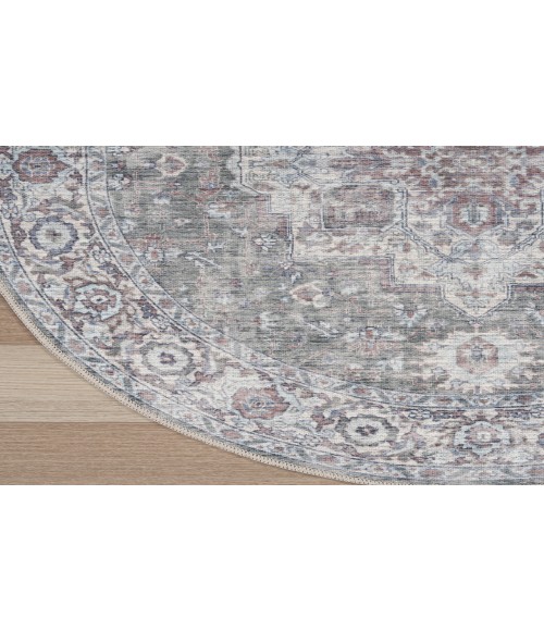 Nicole Curtis Machine Washable Series 1 Ivory Grey SR101 4 ft. Round Rug