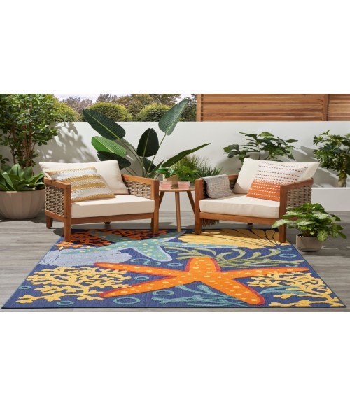 Nourison Aloha Navy Multicolor ALH24 5 ft. 3 in. X 7 ft. 5 in. Rectangle Rug