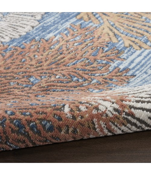 Nourison Pompeii Blue Multicolor PMP04 5 ft. 3 in. X Round Rug